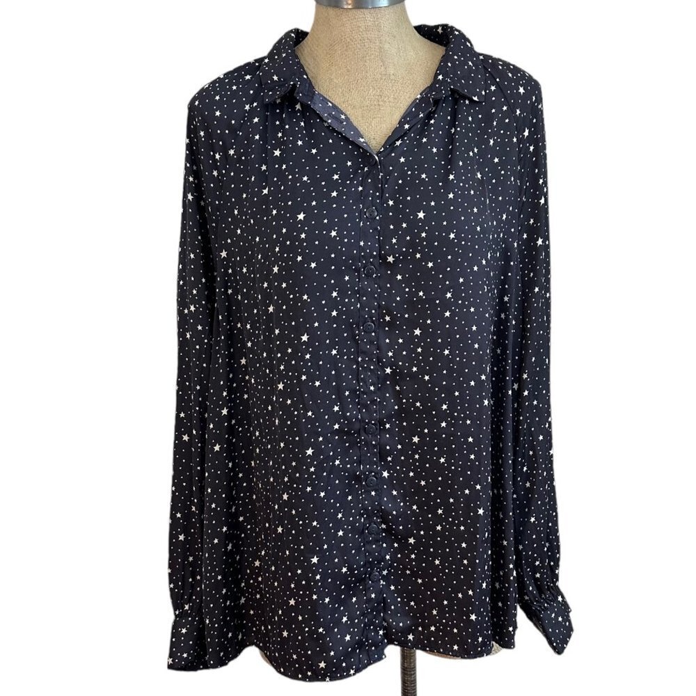Urban Outfitters‎ Black Star Print Button Up Long Sleeve L